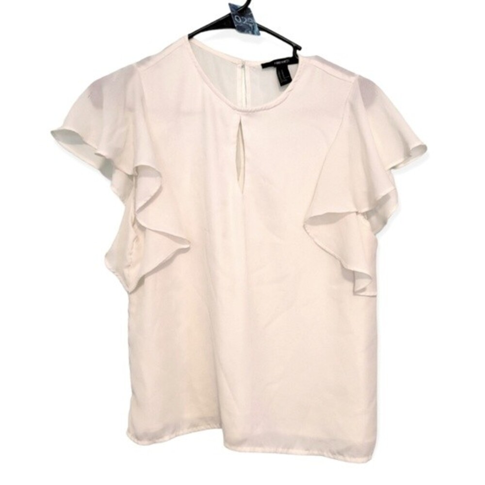 Forever 21 Cream Ruffle Flutter Sleeve Blouse Size Medium